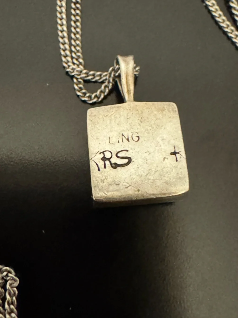 Minimalist Turquoise Square Pendant Necklace Sterling Silver Signed Artisan - Picture 2 of 7